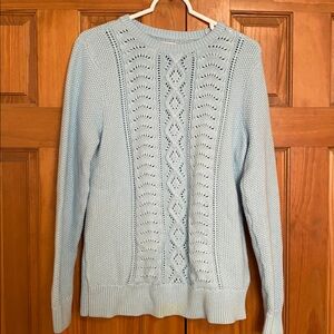 LL Bean Baby Blue Lace and Cable Knit Sweater Size M